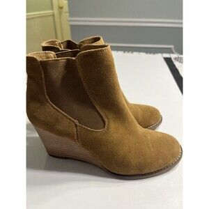 Lucky Brand Yamina Booties Wedge Tan Brown Leather Suede Women’s Sz 7M